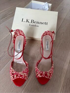 LK Bennett Red and Cream Woven Open-Toe Sandals